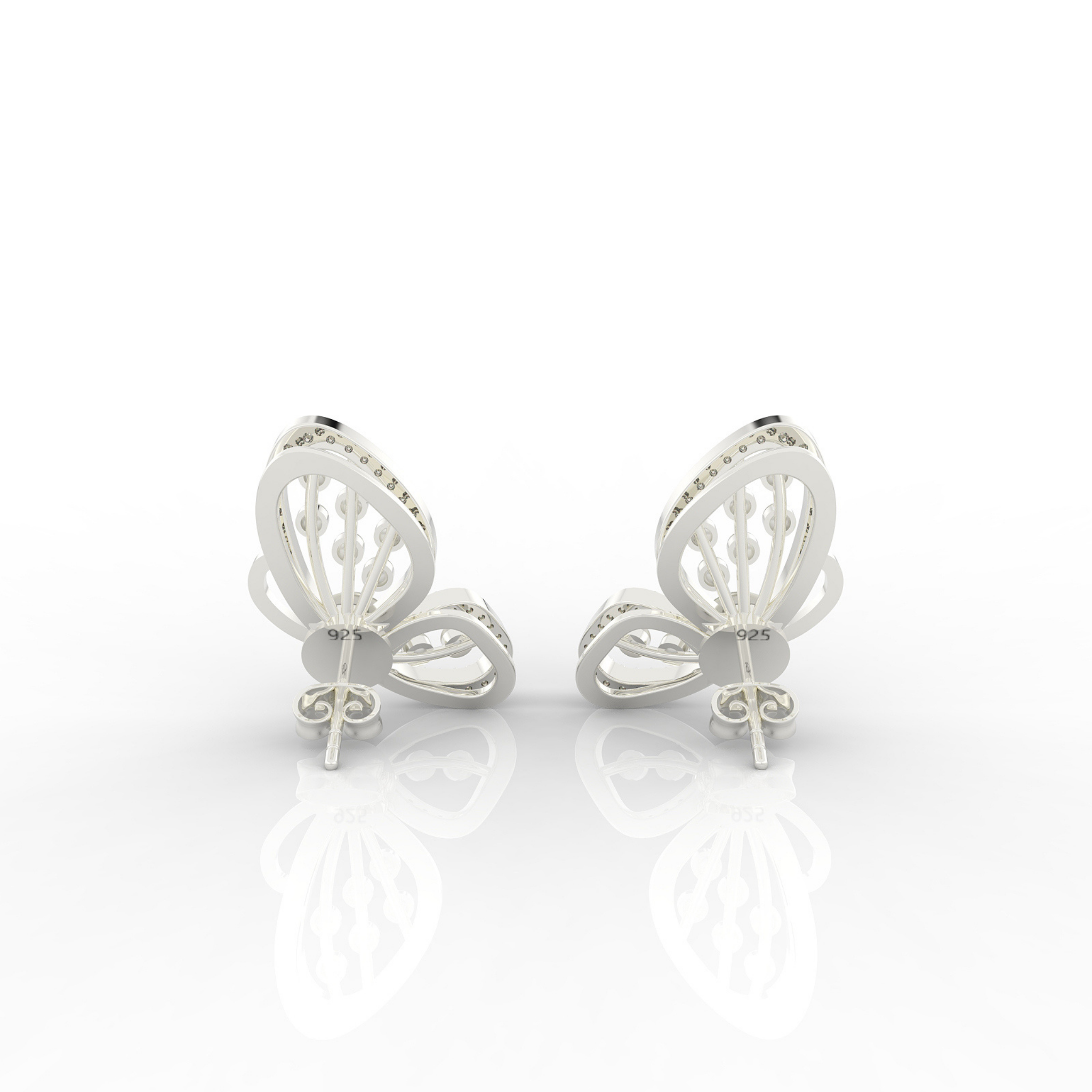 Butterfly Pearl Modern Stud Earrings For Wedding, Hallmarked 925 Sterling Silver